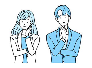 困った表情・悩むビジネスパーソン　男性＆女性