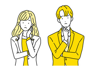 困った表情・悩むビジネスパーソン　男性＆女性