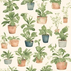 plants in flower pots. Illustration in watercolor style generated ai