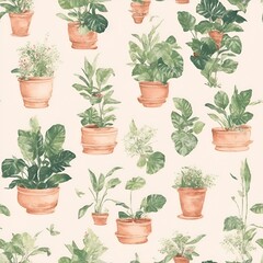 Background plants in flower pots. Illustration in watercolor style generated ai