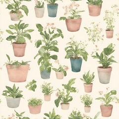 Background potted plants. Illustration in watercolor style generated ai