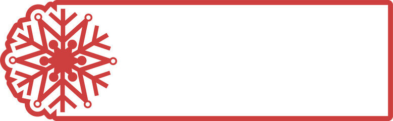 Digital png illustration of red snowflake on banner with space for text on transparent background