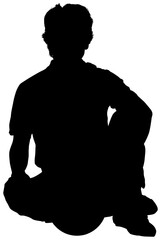 Digital png black silhouette illustration of man sitting on ground on transparent background