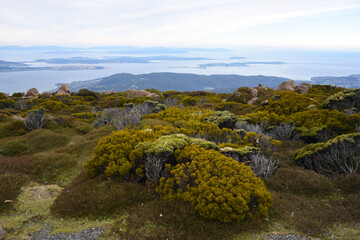 beautiful landscape vista of Mount Wellington tourist landmark in Hobart Tasmania in Australia, ...