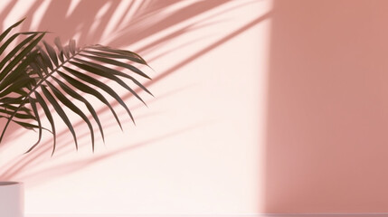 Blurred shadow from palm leaves on the pink wall, Minimal abstract background for product presentation, Spring and summer