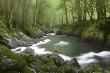 Fototapeta premium stream in the forest， generative AI, Generative, AI,