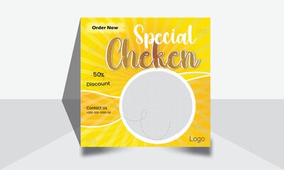 Chicken social media post template. Healthy menu promotion social media banner template