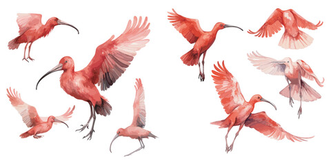 Watercolor Scarlet Ibis clipart for graphic resources - obrazy, fototapety, plakaty