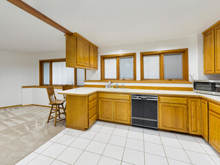 Modern residential basement kitchen interior