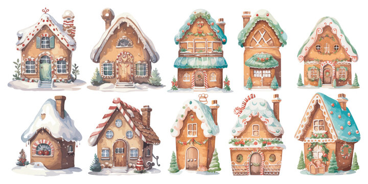 Watercolor gingerbread house clipart for graphic resources
