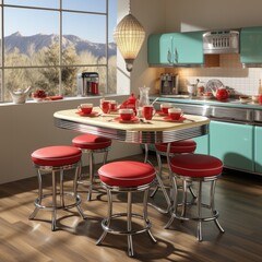 modern kitchen with red and white kitchen generative ai