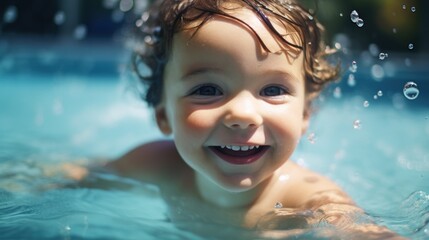 Fototapeta na wymiar Child playing in water at swimming pool. Generative AI