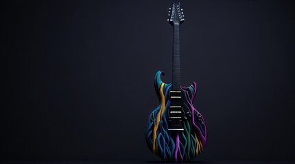 A multicolor guitar in a dark background. music brings happiness to your dark side concept