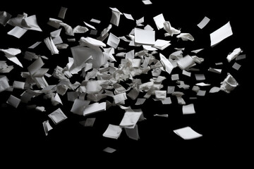 Blank papers falling against black background