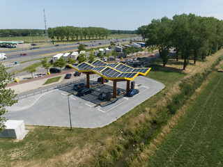 EV charging station along the highway.