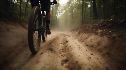 Close-up of mountain biker in dirt track in day time, illustration, Generative AI