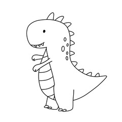 Cute little baby dinosaur t-rex. Vector outline doodle illustration isolated on white background