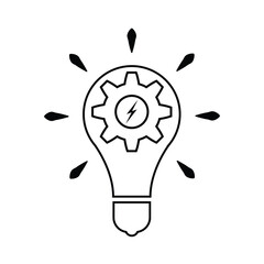 Fototapeta premium Idea light bulb with cogwheel and lightning symbol. vector icon design