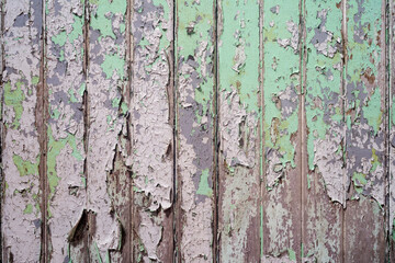 Texture of vintage wood boards with cracked paint. Old wood shabby  Painted peeled grunge.