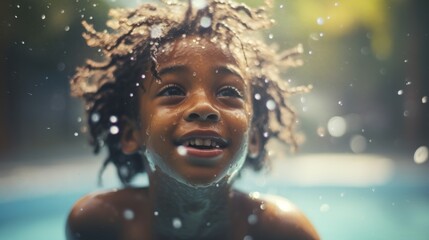 Child playing in water at swimming pool. Generative AI