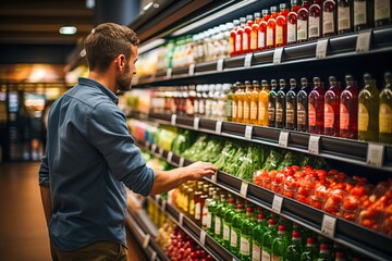man grocery shopping in a supermarket, generative ai