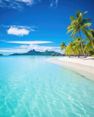 Topical beach landscape with palms and turquoise blue water