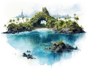 A digitally created island amidst a body of water. (Generative AI)