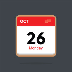 monday 26 october icon with black background, calender icon