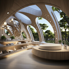 Futuristic architecture design, great details, inspirational views, bathroom, generated by AI.