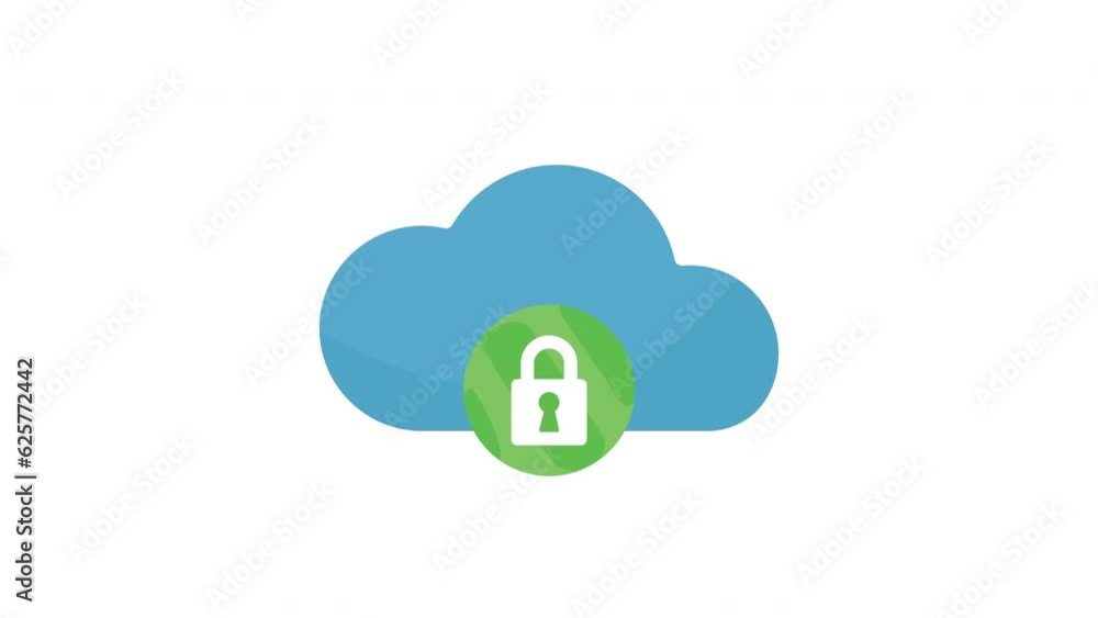 Poster safe secure padlock in cloud animation