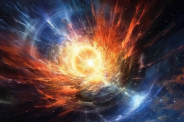 Fototapeta premium The Grandeur Of Distant Supernova Explosion, Illuminating Its Surroundings. Generative AI