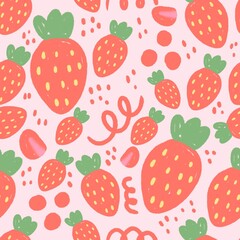 seamless pattern with strawberries on pink pastel background 