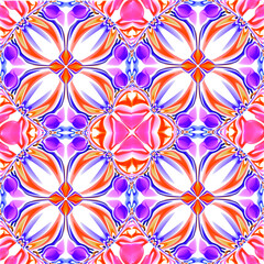 Fototapeta premium Lilac seamless pattern with flowers, multicolor picture, digital painting, author's illustration, magenta colors, satin effect, overflow