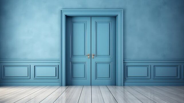 A Blue Double Door In A Room