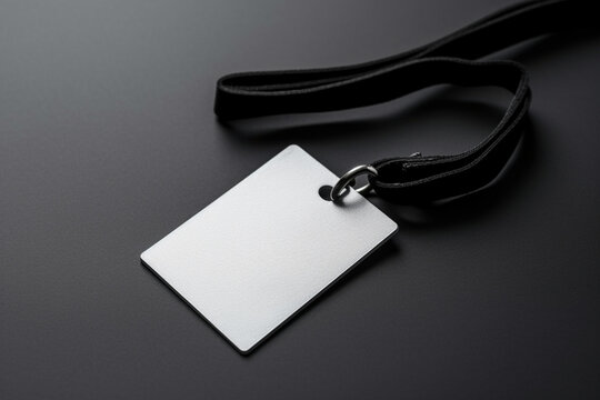 Blank badge mockup isolated on black, Plain empty name tag mock up hanging on neck with string, Name Tag, Corporate design
