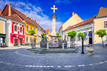 Obraz premium Szentendre, Hungary. Fo Ter of historical city, Danube riverbank, Budapest.
