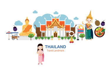 Obraz na płótnie Canvas Thailand Travel Elements Landmark.Vector Illustration
