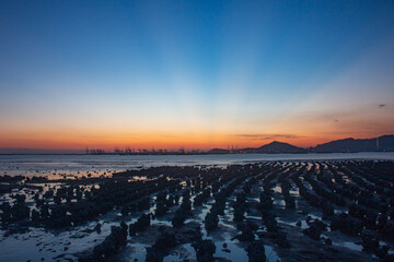 Obraz premium Dramatic sunset at Ha Pak Nai, Yuen Long, Hong Kong