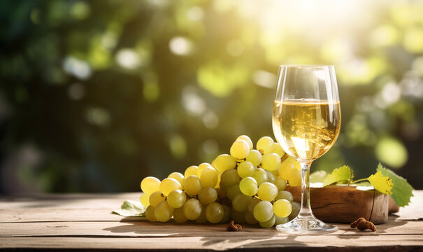 fruchtiger Weißwein und helle Trauben im Weinberg