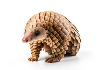 Image of malayan pangolin on white background. Wildlife Animals. Illustration, Generative AI.