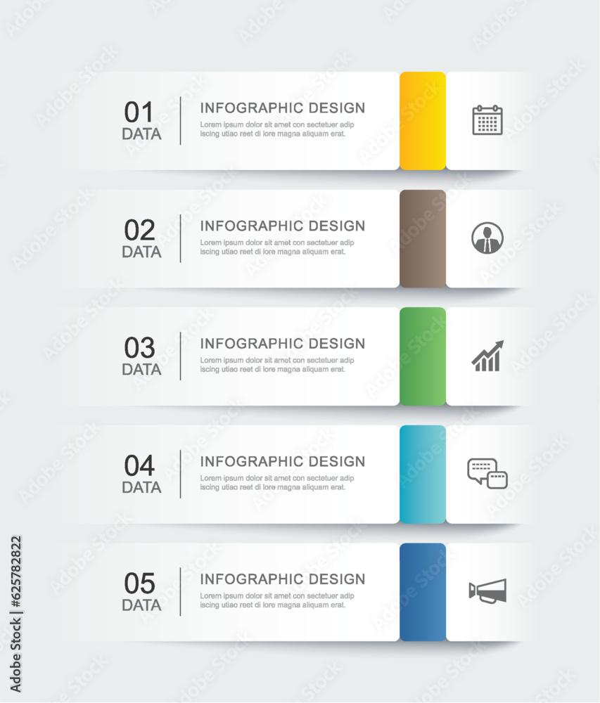 Poster 5 data infographics tab paper index template. vector illustration business abstract background.