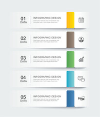 5 data infographics tab paper index template. Vector illustration business abstract background.