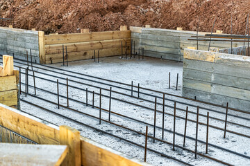 Monolithic reinforced concrete foundation for the construction of a residential building. Grillage...