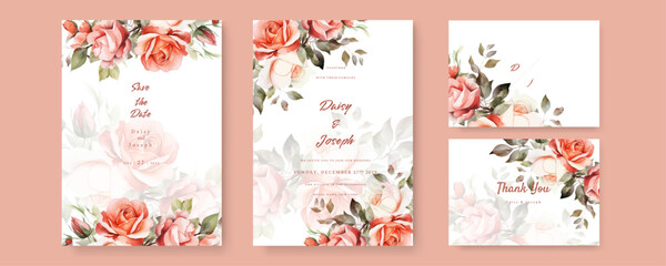 vector floral wedding invitation template set with elegant soft leaves