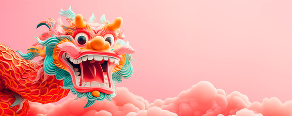 Fototapeta na wymiar A laughing trendy red chinese dragon celebrating New Year Day.