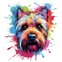 colorful rainbow realistic yorkshire terrier dog. Illustration, AI generation.