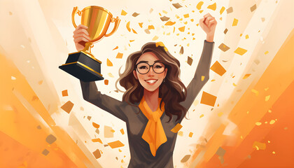business woman business success trophy winner competition illustration leadership success concept