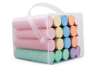 Set of colored crayons on white