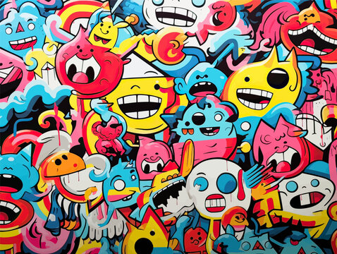 pattern with randomly scattered monsters. Vector illustration