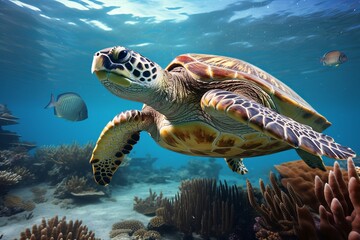 Obraz premium turtle swimming in the sea Generative AI
